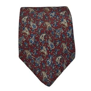 Vintage Lanvin Paris Necktie Mens Burgundy Blue Paisley Silk Designer Tie